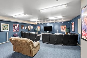 Resident social lounge with media room and pool table